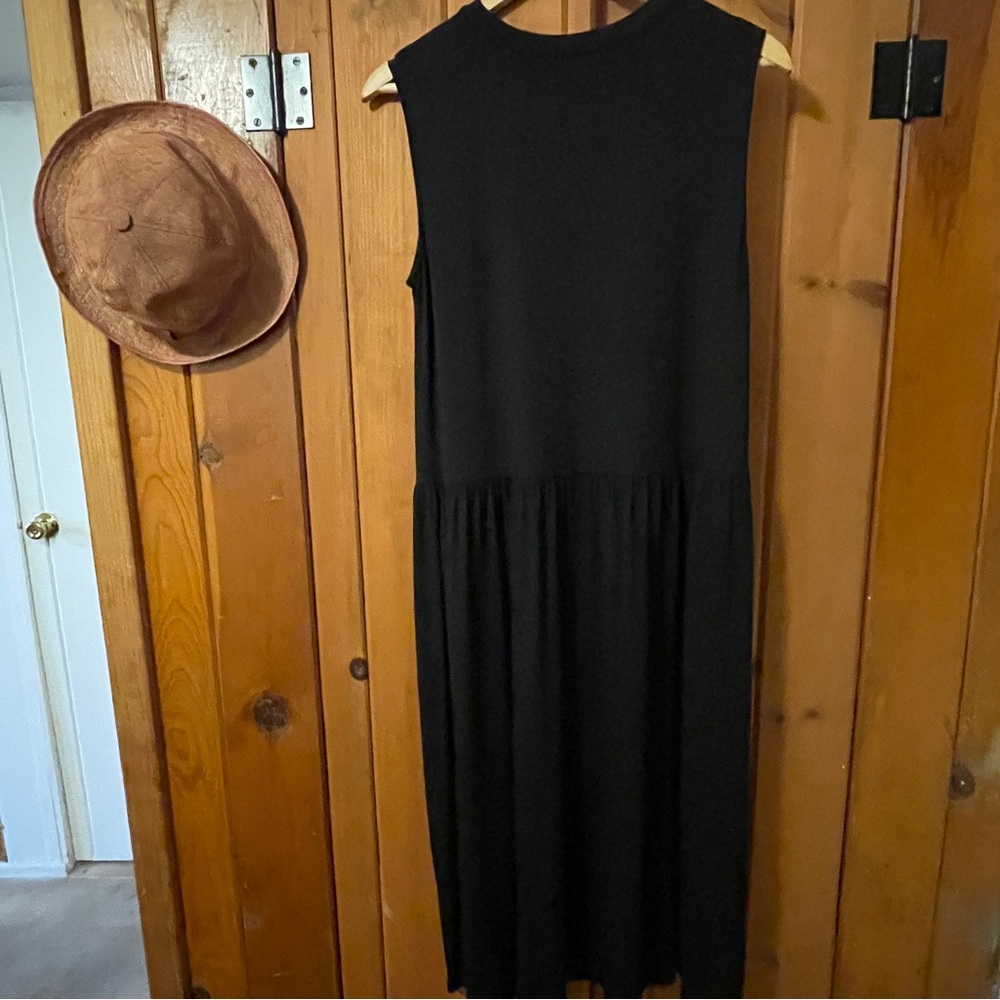 Eileen Fisher Black Lyocell Blend Drop Waist Sleeveless Dress M - Picture 7 of 9